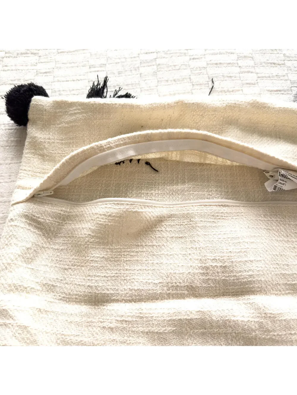 IKEA Cream Black‎ Pom Pom Cotton Square Cushion Cover 20x20